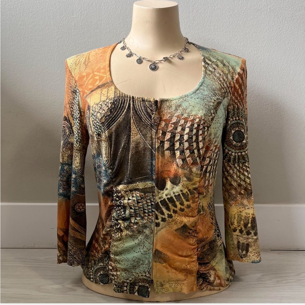 Nueva Y2K fairy grunge multicoloured 3/4 sleeve top with a bohomian design